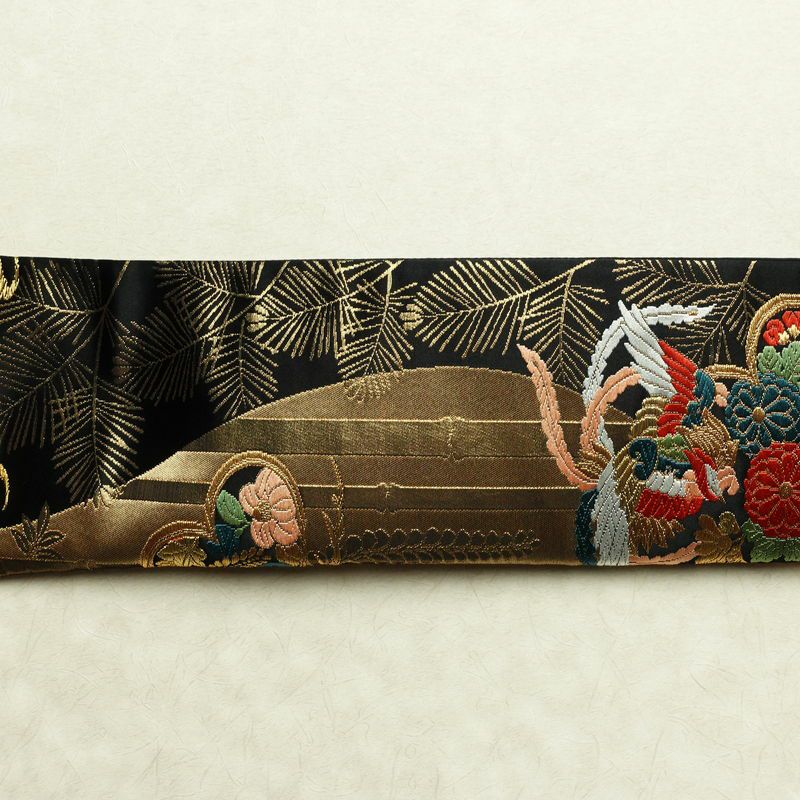 袋帯 六通柄 フォーマル用 正絹 古典柄 リサイクル帯 帯 引箔 金糸 結婚式 パーティー 華やか 松 黒_画像15
