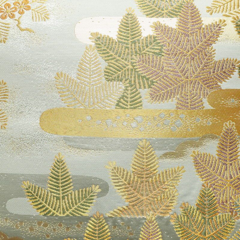 袋帯 六通柄 フォーマル用 正絹 木の葉・植物柄 リサイクル帯 帯 箔 入学式 卒業式 七五三 パーティー お宮参り 華やか グレー_画像2