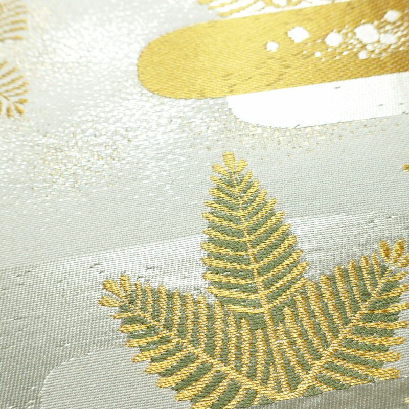 袋帯 六通柄 フォーマル用 正絹 木の葉・植物柄 リサイクル帯 帯 箔 入学式 卒業式 七五三 パーティー お宮参り 華やか グレー_画像6