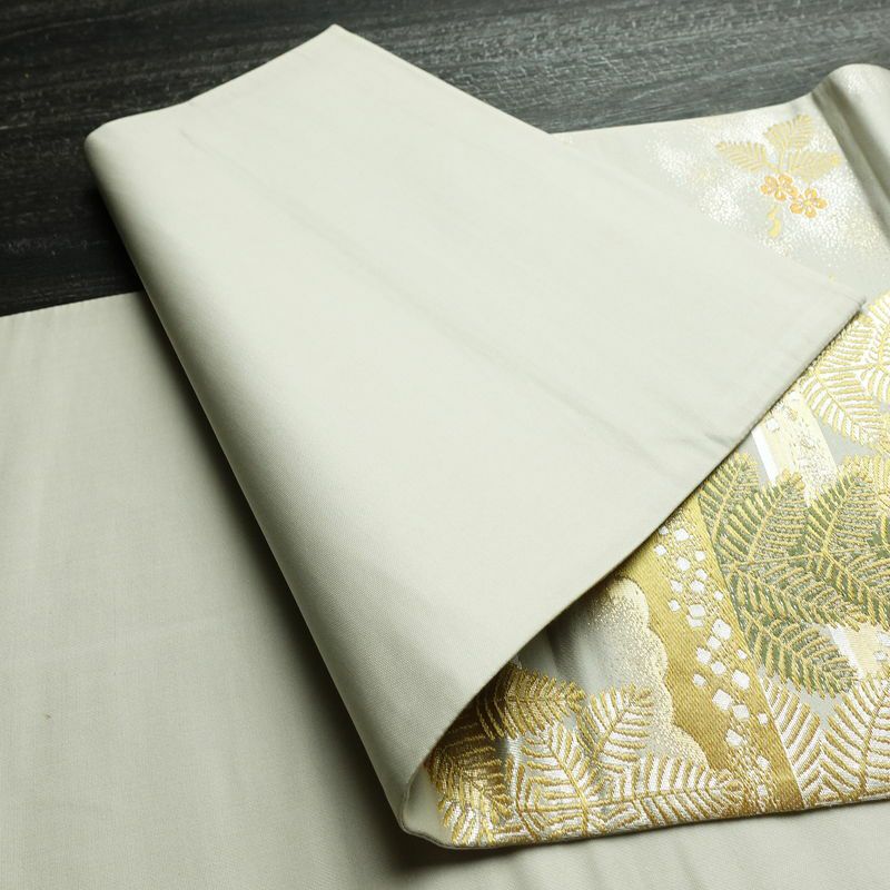 袋帯 六通柄 フォーマル用 正絹 木の葉・植物柄 リサイクル帯 帯 箔 入学式 卒業式 七五三 パーティー お宮参り 華やか グレー_画像9