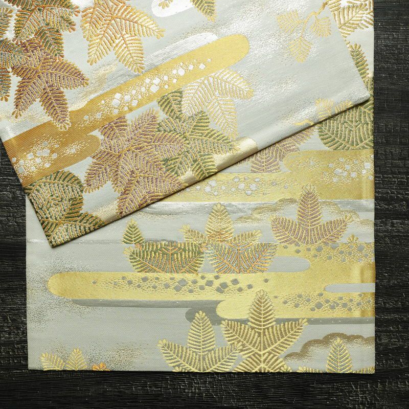 袋帯 六通柄 フォーマル用 正絹 木の葉・植物柄 リサイクル帯 帯 箔 入学式 卒業式 七五三 パーティー お宮参り 華やか グレー_画像11