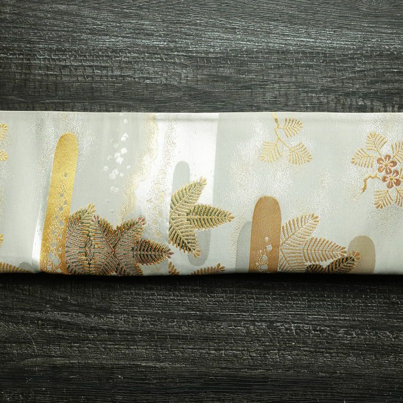 袋帯 六通柄 フォーマル用 正絹 木の葉・植物柄 リサイクル帯 帯 箔 入学式 卒業式 七五三 パーティー お宮参り 華やか グレー_画像12