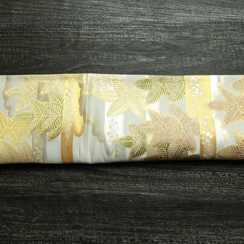 袋帯 六通柄 フォーマル用 正絹 木の葉・植物柄 リサイクル帯 帯 箔 入学式 卒業式 七五三 パーティー お宮参り 華やか グレー_画像13