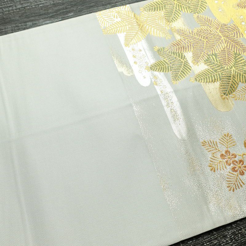 袋帯 六通柄 フォーマル用 正絹 木の葉・植物柄 リサイクル帯 帯 箔 入学式 卒業式 七五三 パーティー お宮参り 華やか グレー_画像14