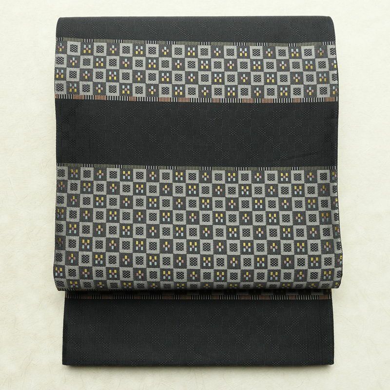 袋帯 六通柄 良品 一般用 正絹 縞柄・線柄 リサイクル帯 帯 モダン グレー_画像1