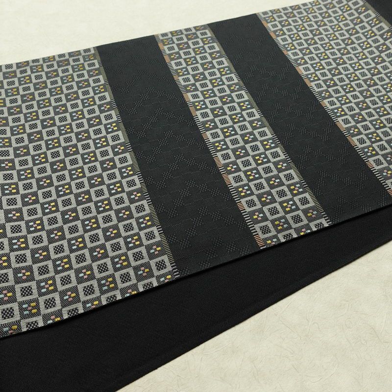 袋帯 六通柄 良品 一般用 正絹 縞柄・線柄 リサイクル帯 帯 モダン グレー_画像11