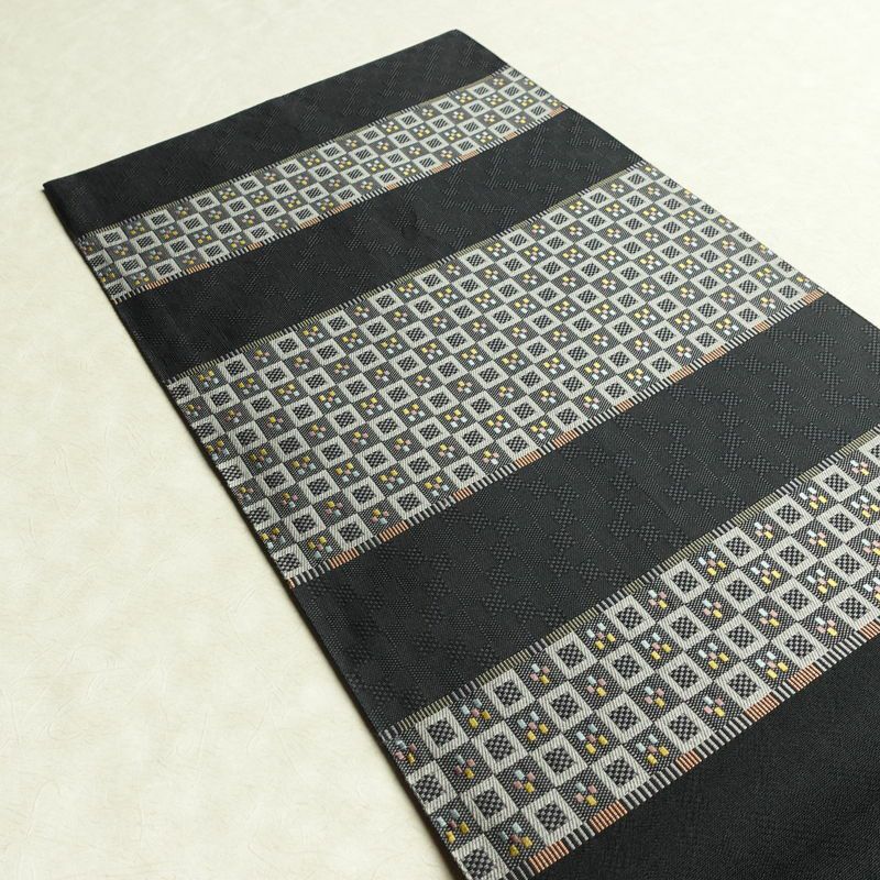 袋帯 六通柄 良品 一般用 正絹 縞柄・線柄 リサイクル帯 帯 モダン グレー_画像17