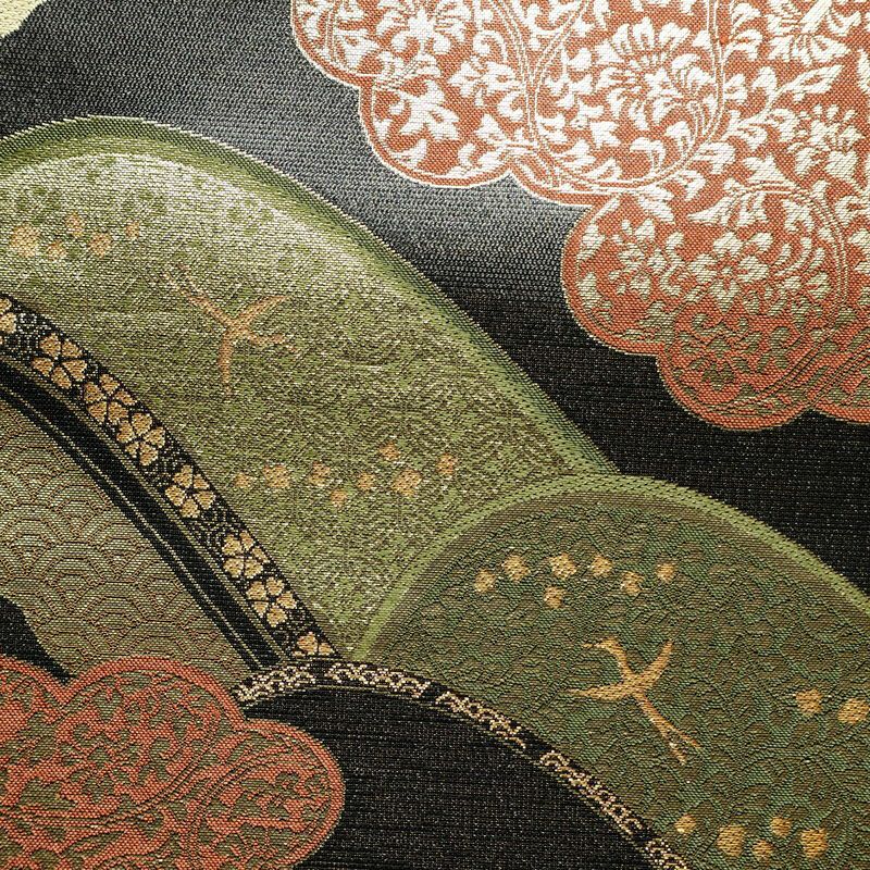 袋帯 元禄唐草文様 六通柄 美品 フォーマル用 未仕立て 正絹 古典柄 リサイクル帯 帯 箔 黒_画像2