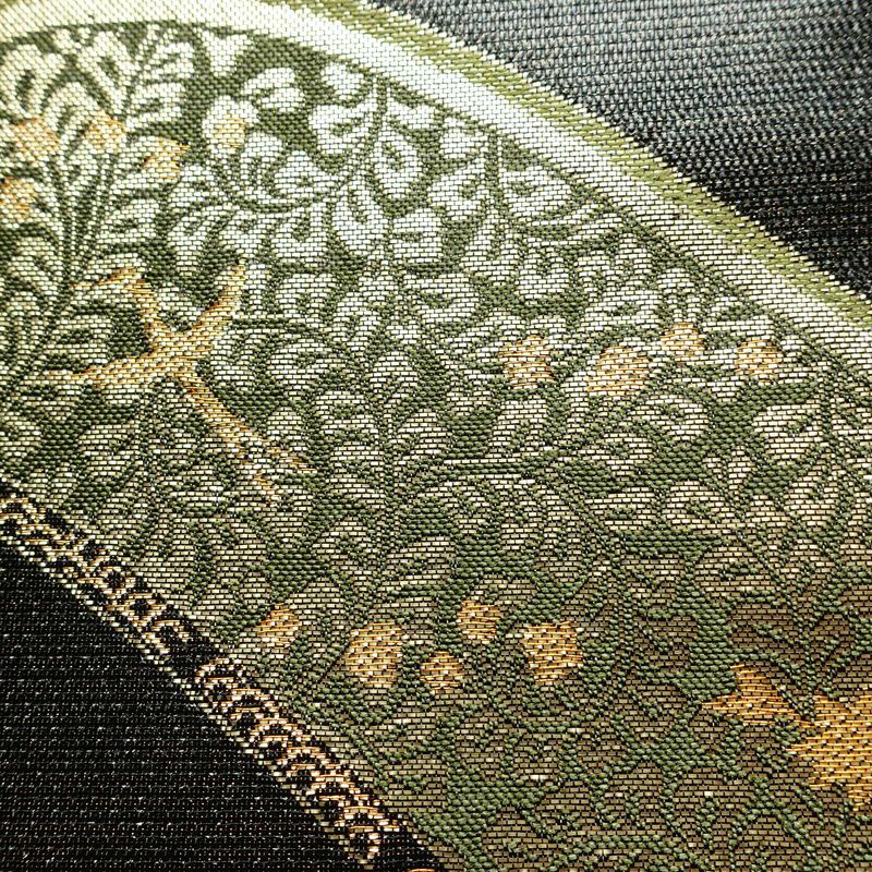 袋帯 元禄唐草文様 六通柄 美品 フォーマル用 未仕立て 正絹 古典柄 リサイクル帯 帯 箔 黒_画像4