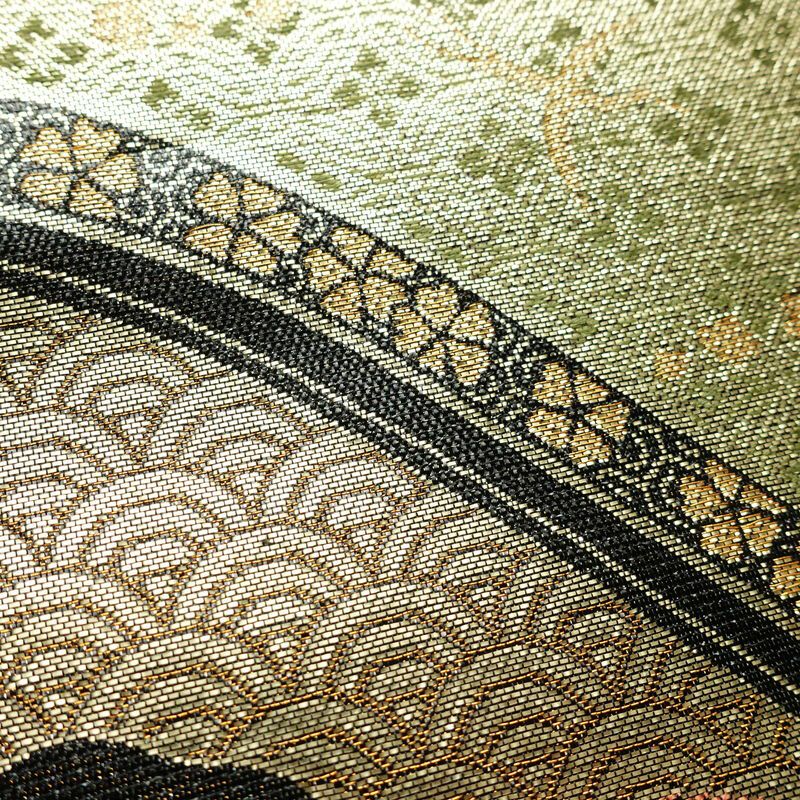 袋帯 元禄唐草文様 六通柄 美品 フォーマル用 未仕立て 正絹 古典柄 リサイクル帯 帯 箔 黒_画像7