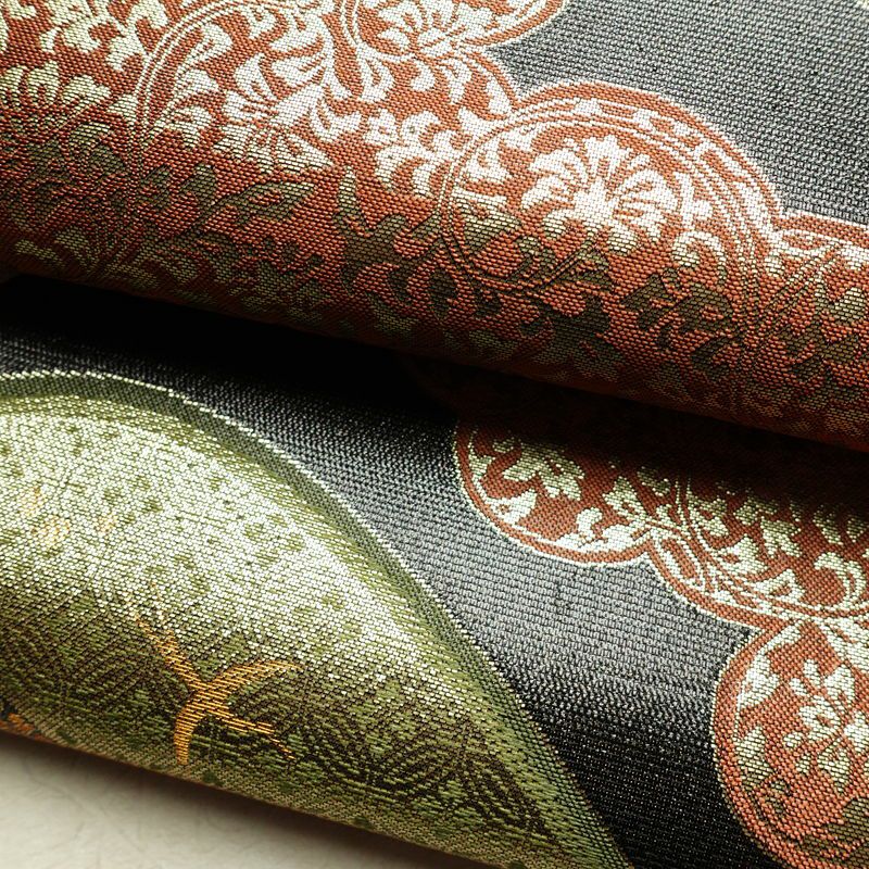 袋帯 元禄唐草文様 六通柄 美品 フォーマル用 未仕立て 正絹 古典柄 リサイクル帯 帯 箔 黒_画像8