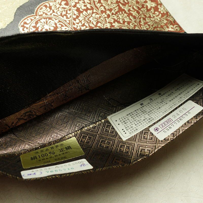 袋帯 元禄唐草文様 六通柄 美品 フォーマル用 未仕立て 正絹 古典柄 リサイクル帯 帯 箔 黒_画像16