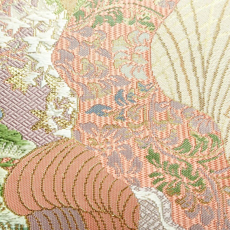 袋帯 六通柄 美品 フォーマル用 正絹 木の葉・植物柄 リサイクル帯 帯 箔 入学式 卒業式 結婚式 七五三 お宮参り 四季花 紅葉 松 桜 ベージュ_画像5