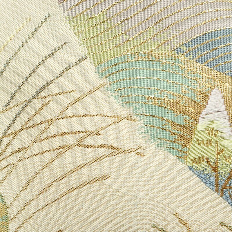 袋帯 六通柄 美品 フォーマル用 正絹 木の葉・植物柄 リサイクル帯 帯 箔 入学式 卒業式 結婚式 七五三 お宮参り 四季花 紅葉 松 桜 ベージュ_画像7