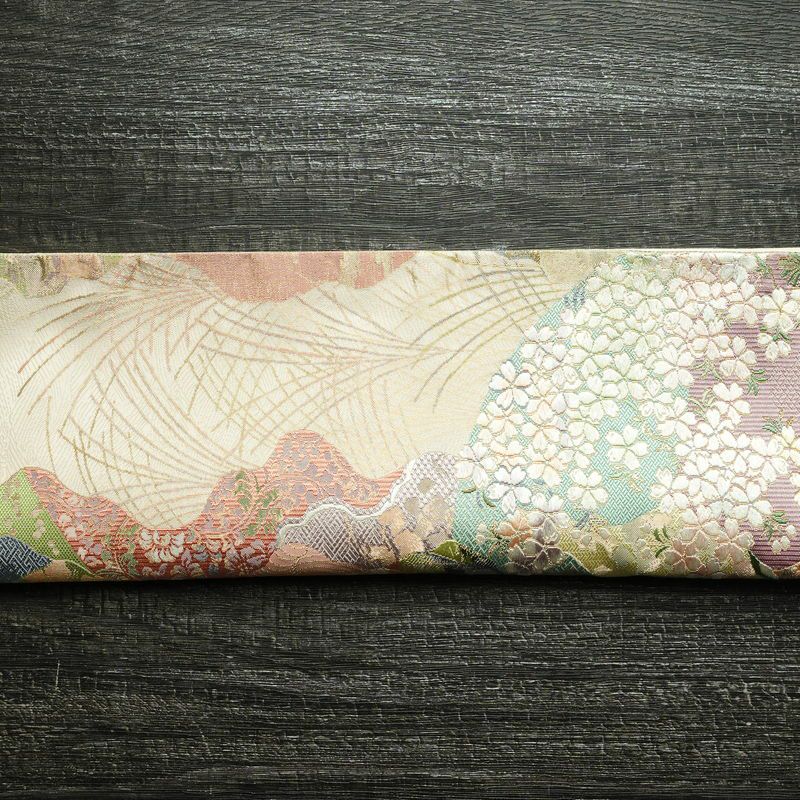 袋帯 六通柄 美品 フォーマル用 正絹 木の葉・植物柄 リサイクル帯 帯 箔 入学式 卒業式 結婚式 七五三 お宮参り 四季花 紅葉 松 桜 ベージュ_画像16