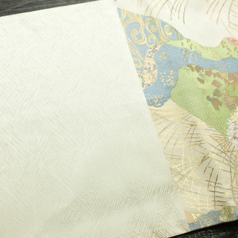 袋帯 六通柄 美品 フォーマル用 正絹 木の葉・植物柄 リサイクル帯 帯 箔 入学式 卒業式 結婚式 七五三 お宮参り 四季花 紅葉 松 桜 ベージュ_画像17