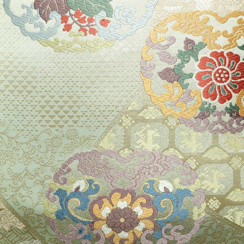 袋帯 六通柄 フォーマル用 正絹 幾何学柄・抽象柄 リサイクル帯 帯 箔 入学式 卒業式 結婚式 七五三 お宮参り 緑・うぐいす色_画像2