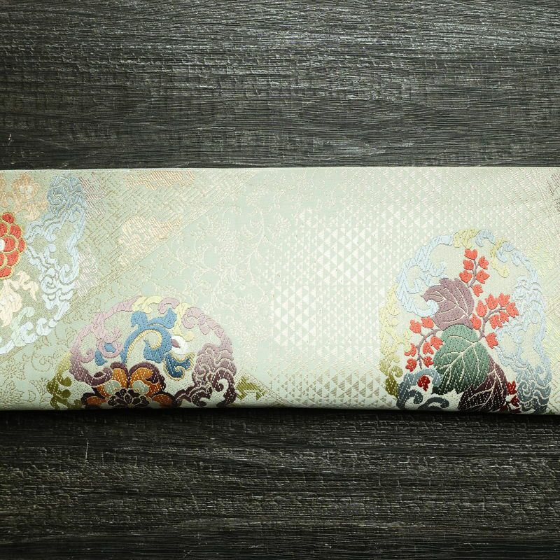 袋帯 六通柄 フォーマル用 正絹 幾何学柄・抽象柄 リサイクル帯 帯 箔 入学式 卒業式 結婚式 七五三 お宮参り 緑・うぐいす色_画像12