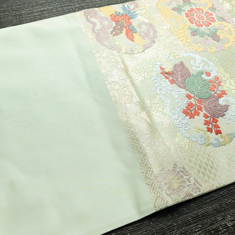 袋帯 六通柄 フォーマル用 正絹 幾何学柄・抽象柄 リサイクル帯 帯 箔 入学式 卒業式 結婚式 七五三 お宮参り 緑・うぐいす色_画像14