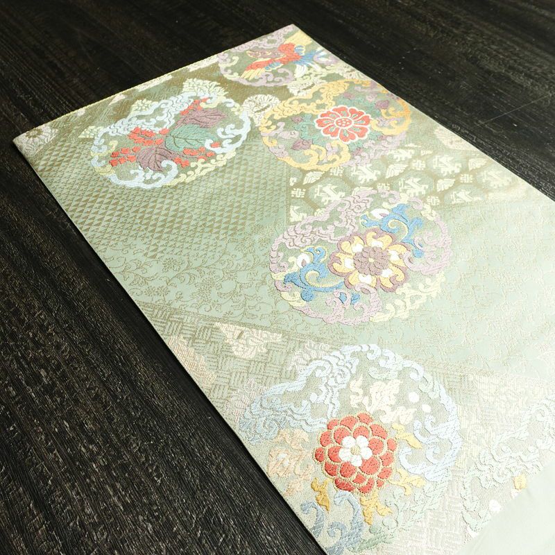 袋帯 六通柄 フォーマル用 正絹 幾何学柄・抽象柄 リサイクル帯 帯 箔 入学式 卒業式 結婚式 七五三 お宮参り 緑・うぐいす色_画像15