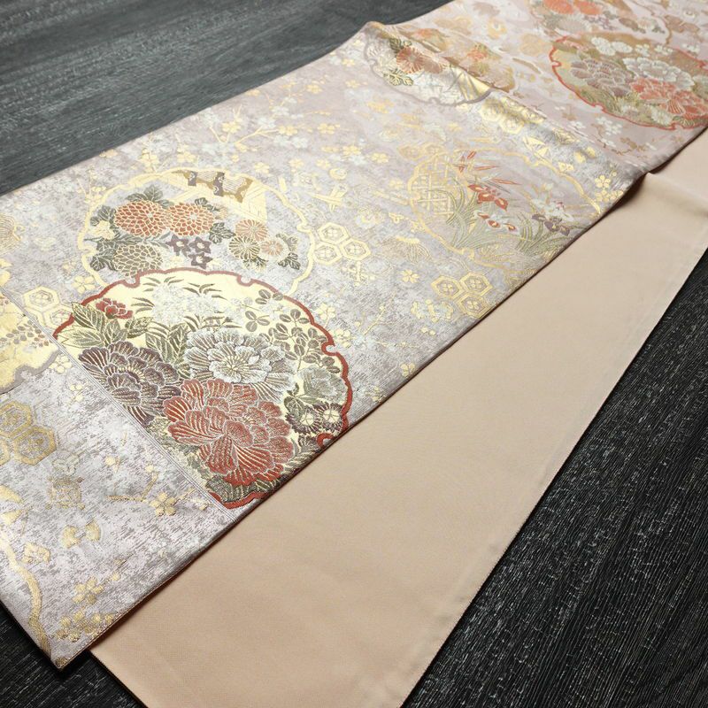 袋帯 六通柄 フォーマル用 正絹 古典柄 リサイクル帯 帯 箔 入学式 卒業式 結婚式 七五三 パーティー お宮参り 菊 ピンク_画像9