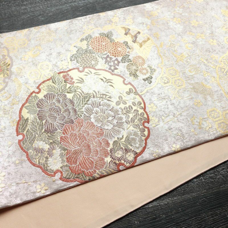 袋帯 六通柄 フォーマル用 正絹 古典柄 リサイクル帯 帯 箔 入学式 卒業式 結婚式 七五三 パーティー お宮参り 菊 ピンク_画像12