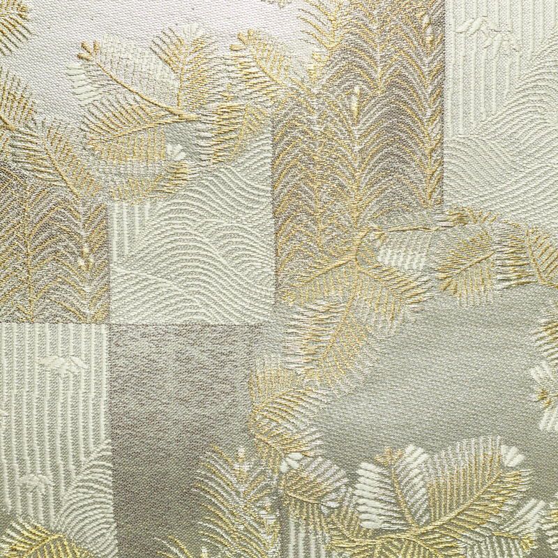 袋帯 六通柄 美品 フォーマル用 正絹 木の葉・植物柄 リサイクル帯 帯 結婚式 パーティー 上品 金・銀_画像2