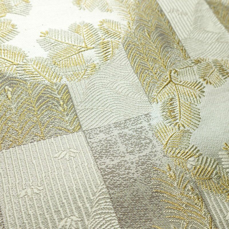 袋帯 六通柄 美品 フォーマル用 正絹 木の葉・植物柄 リサイクル帯 帯 結婚式 パーティー 上品 金・銀_画像3