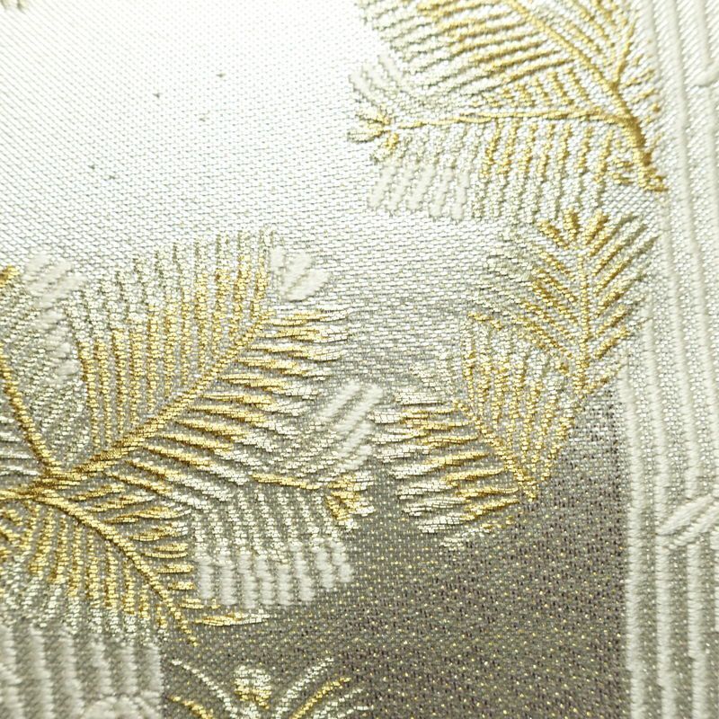 袋帯 六通柄 美品 フォーマル用 正絹 木の葉・植物柄 リサイクル帯 帯 結婚式 パーティー 上品 金・銀_画像4