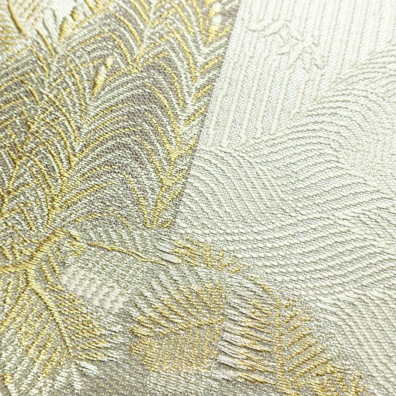 袋帯 六通柄 美品 フォーマル用 正絹 木の葉・植物柄 リサイクル帯 帯 結婚式 パーティー 上品 金・銀_画像5