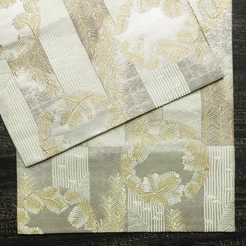 袋帯 六通柄 美品 フォーマル用 正絹 木の葉・植物柄 リサイクル帯 帯 結婚式 パーティー 上品 金・銀_画像14