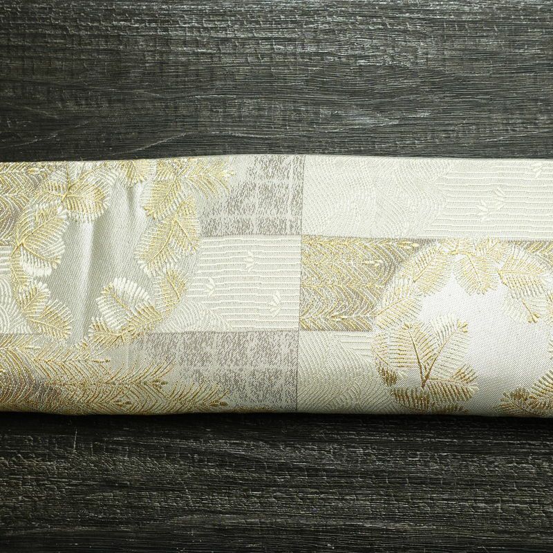 袋帯 六通柄 美品 フォーマル用 正絹 木の葉・植物柄 リサイクル帯 帯 結婚式 パーティー 上品 金・銀_画像15
