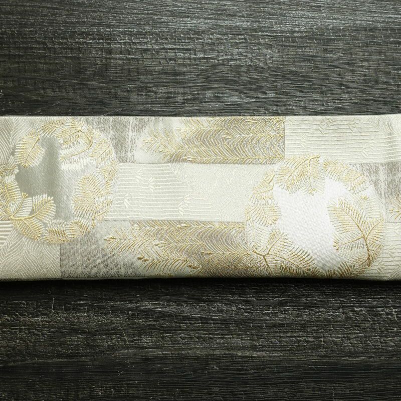 袋帯 六通柄 美品 フォーマル用 正絹 木の葉・植物柄 リサイクル帯 帯 結婚式 パーティー 上品 金・銀_画像16