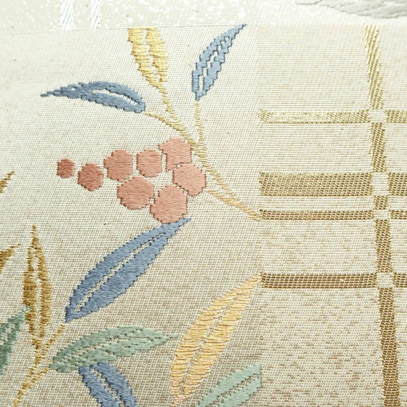 袋帯 六通柄 美品 フォーマル用 正絹 木の葉・植物柄 リサイクル帯 帯 入学式 卒業式 結婚式 七五三 パーティー お宮参り 上品 クリーム_画像4