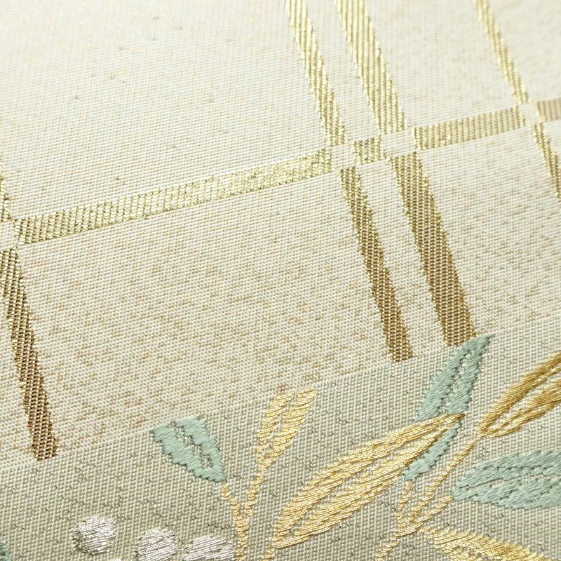 袋帯 六通柄 美品 フォーマル用 正絹 木の葉・植物柄 リサイクル帯 帯 入学式 卒業式 結婚式 七五三 パーティー お宮参り 上品 クリーム_画像5