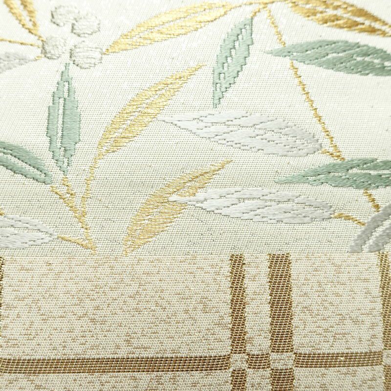 袋帯 六通柄 美品 フォーマル用 正絹 木の葉・植物柄 リサイクル帯 帯 入学式 卒業式 結婚式 七五三 パーティー お宮参り 上品 クリーム_画像6