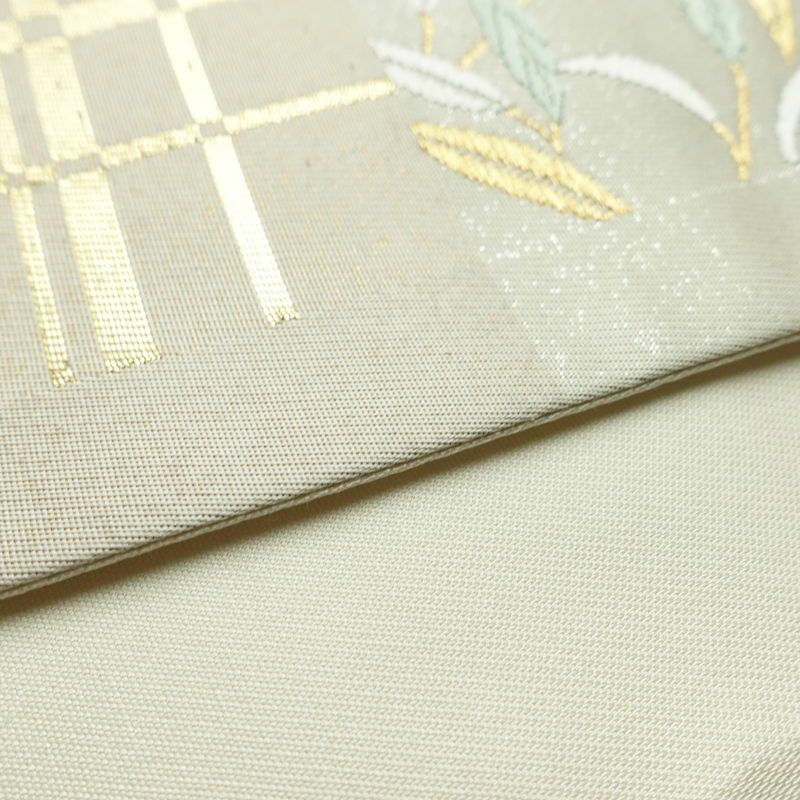 袋帯 六通柄 美品 フォーマル用 正絹 木の葉・植物柄 リサイクル帯 帯 入学式 卒業式 結婚式 七五三 パーティー お宮参り 上品 クリーム_画像13