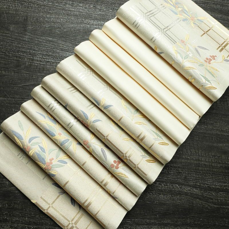 袋帯 六通柄 美品 フォーマル用 正絹 木の葉・植物柄 リサイクル帯 帯 入学式 卒業式 結婚式 七五三 パーティー お宮参り 上品 クリーム_画像19