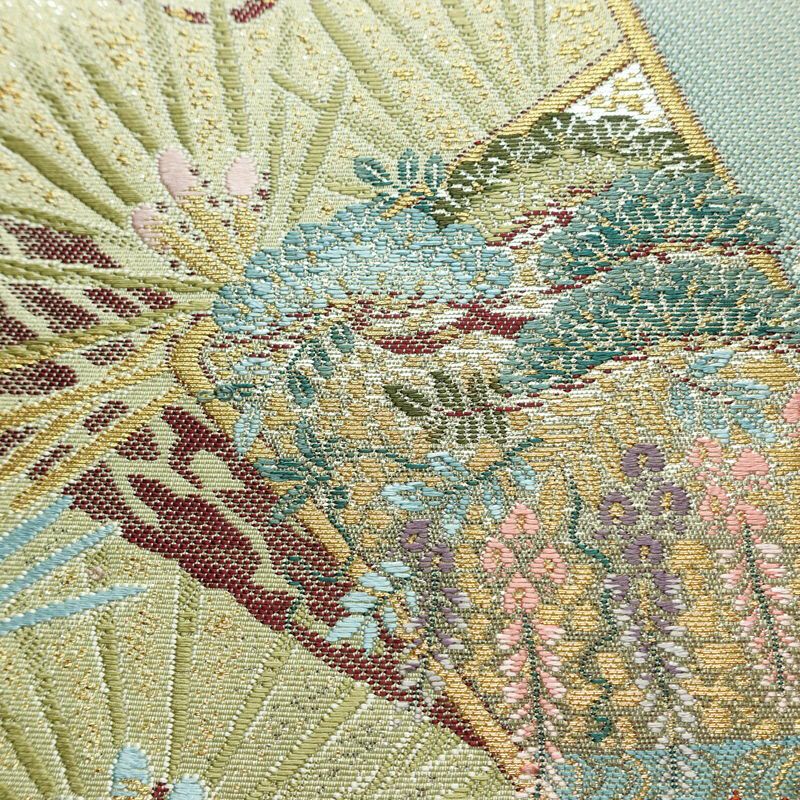 袋帯 六通柄 美品 フォーマル用 正絹 木の葉・植物柄 リサイクル帯 帯 入学式 卒業式 結婚式 七五三 パーティー お宮参り 上品 松 緑・うぐいす色_画像5