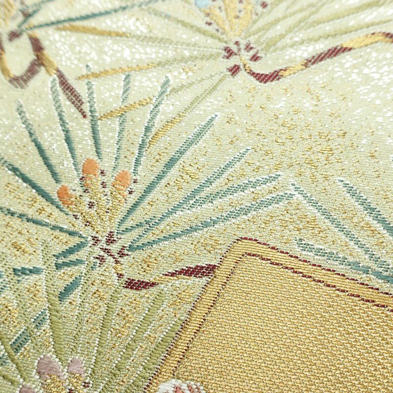 袋帯 六通柄 美品 フォーマル用 正絹 木の葉・植物柄 リサイクル帯 帯 入学式 卒業式 結婚式 七五三 パーティー お宮参り 上品 松 緑・うぐいす色_画像6