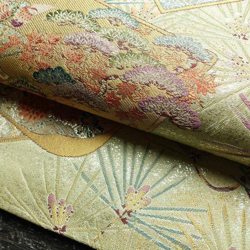 袋帯 六通柄 美品 フォーマル用 正絹 木の葉・植物柄 リサイクル帯 帯 入学式 卒業式 結婚式 七五三 パーティー お宮参り 上品 松 緑・うぐいす色_画像7