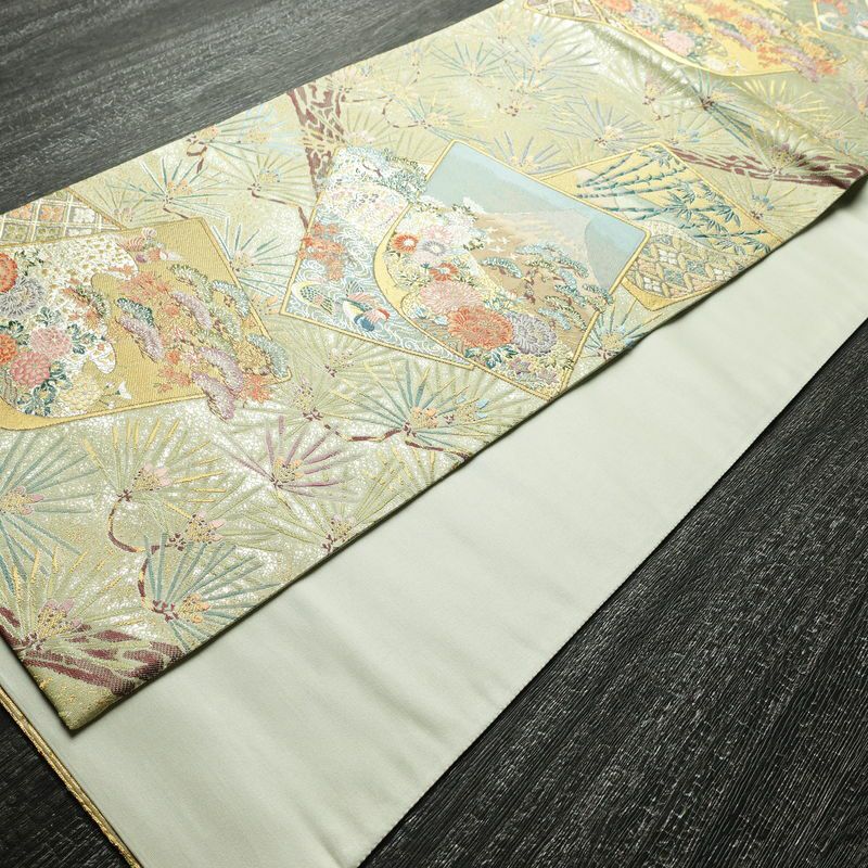 袋帯 六通柄 美品 フォーマル用 正絹 木の葉・植物柄 リサイクル帯 帯 入学式 卒業式 結婚式 七五三 パーティー お宮参り 上品 松 緑・うぐいす色_画像8