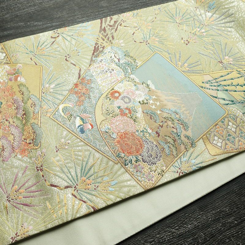 袋帯 六通柄 美品 フォーマル用 正絹 木の葉・植物柄 リサイクル帯 帯 入学式 卒業式 結婚式 七五三 パーティー お宮参り 上品 松 緑・うぐいす色_画像11
