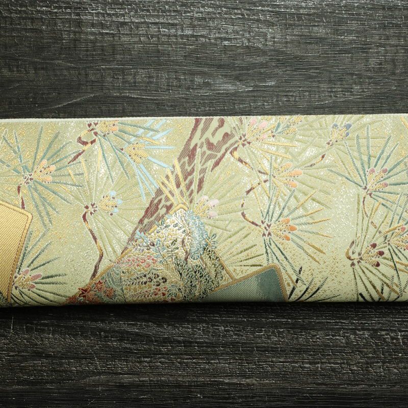 袋帯 六通柄 美品 フォーマル用 正絹 木の葉・植物柄 リサイクル帯 帯 入学式 卒業式 結婚式 七五三 パーティー お宮参り 上品 松 緑・うぐいす色_画像14