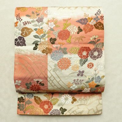 正絹 袋帯まとめ 六通 全通 花模様 着物 袋帯 六通柄 フォーマル用 正絹 花柄 箔 帯 入学式 卒業式 結婚式 金