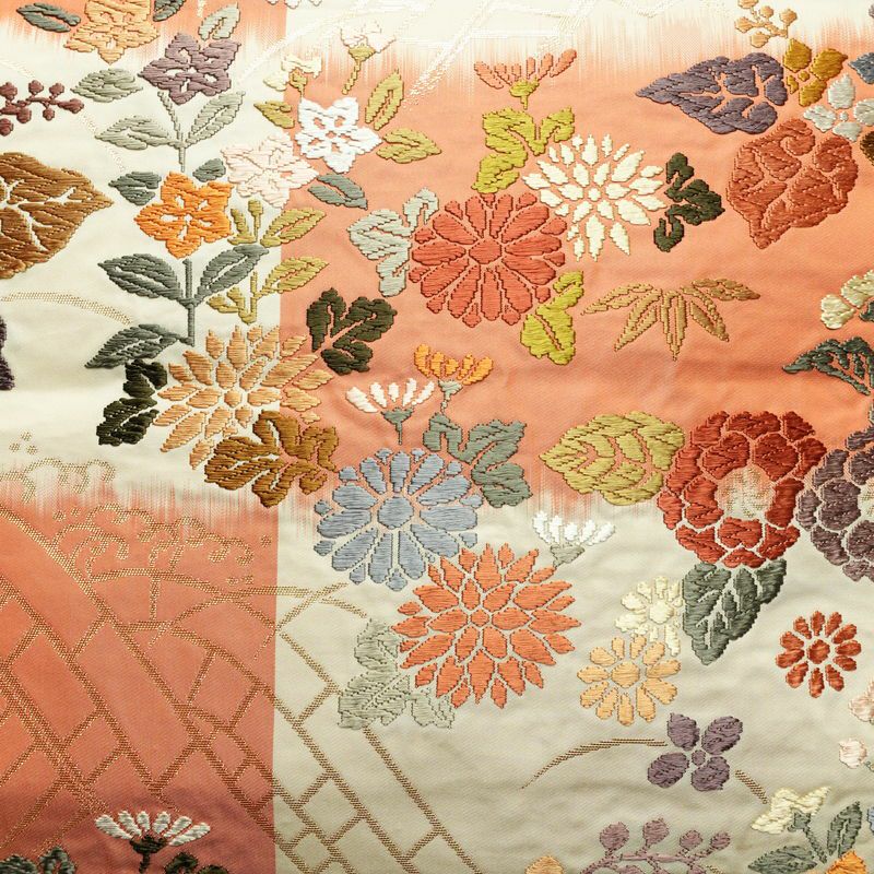 袋帯 六通柄 フォーマル用 正絹 花柄 リサイクル帯 帯 箔 入学式 卒業式 結婚式 パーティー 多色使い_画像2