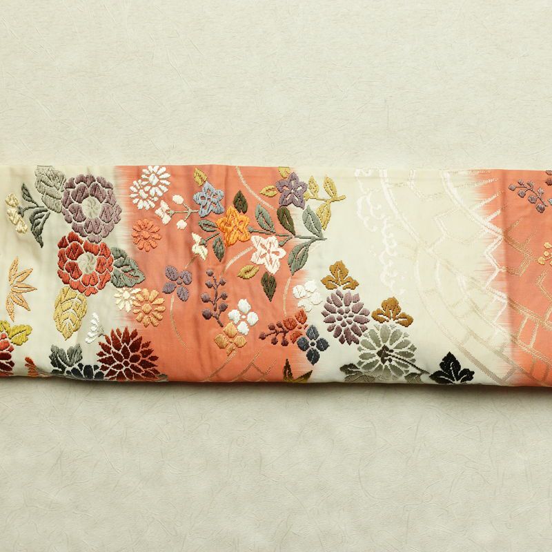 袋帯 六通柄 フォーマル用 正絹 花柄 リサイクル帯 帯 箔 入学式 卒業式 結婚式 パーティー 多色使い_画像16
