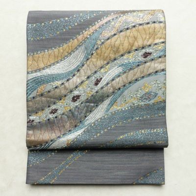 袋帯 六通柄 良品 北村進 西陣織 証紙あり フォーマル用 正絹 幾何学柄・抽象柄 箔 金糸 銀糸 パーティー 華やか 紫・藤色