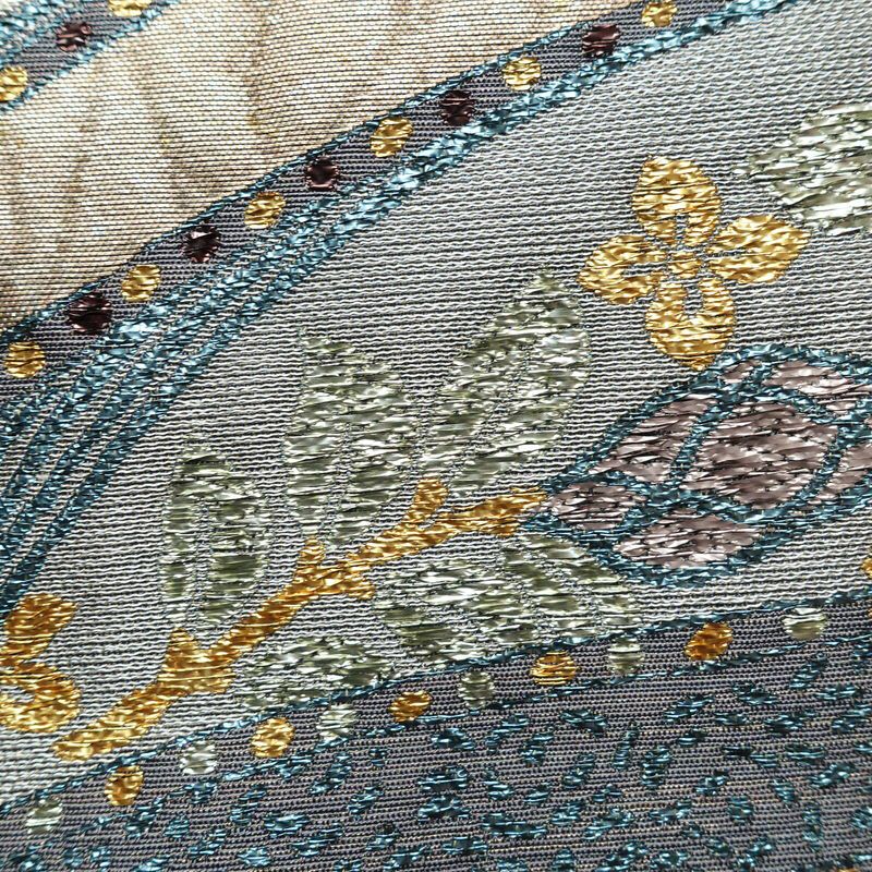 袋帯 六通柄 良品 北村進 西陣織 証紙あり フォーマル用 正絹 幾何学柄・抽象柄 箔 金糸 銀糸 パーティー 華やか 紫・藤色_画像3