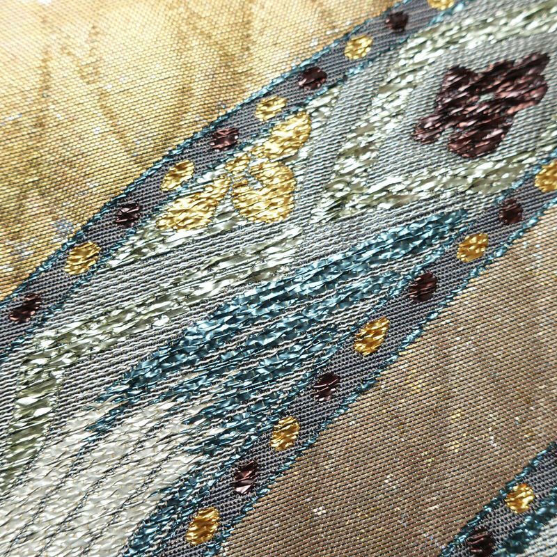 袋帯 六通柄 良品 北村進 西陣織 証紙あり フォーマル用 正絹 幾何学柄・抽象柄 箔 金糸 銀糸 パーティー 華やか 紫・藤色_画像4